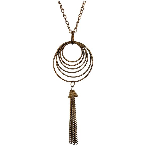 Copper Pendant Tassel Chain Necklace 37” Bold Gorpcore Girlcore Layering - Picture 5 of 7